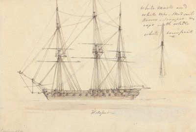 Boční pohled na jednu korvetu a horní část jednoho stěžně, Hotspur od Joseph Cartwright
