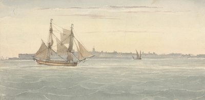 Single Brig (?) Další plachetnice proti obrysu města na pozadí od Joseph Cartwright