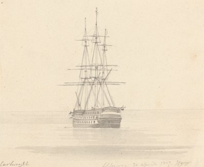 Jedna fregata, záď dopředu; Albion 20. dubna 1817 od Joseph Cartwright