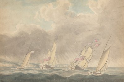 Two Sloops of War, One Barque and One Schooner (?), Sterns Forward, in Heavy Seas; Několik plachetnic v pozadí od Joseph Cartwright