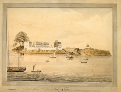 Pohled na ostrov Bance, Sierra Leone, Afrika, asi 1805 (akvarel) od Joseph Corry