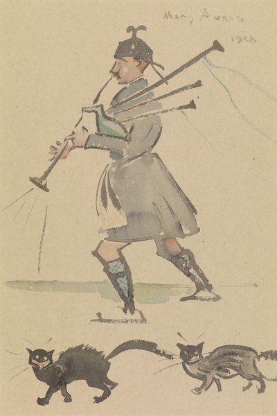 Highlander hrající na dudy od Joseph Crawhall