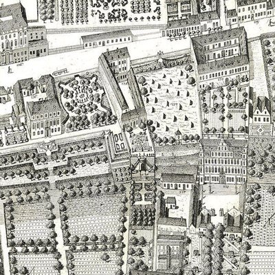 Detail mapy Vídně zobrazující 135 Alsergrund, kde Mozart a jeho rodina žili během roku 1788 (lept a rytina) od Joseph Daniel Huber