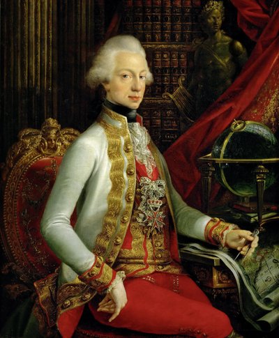 Německy: Großherzog Ferdinand III. (1769-1824), Sohn von Leopold II., in seiner Bibliothek sitzend, Kniestück Portrét Ferdinanda III., arcivévody rakouského a velkovévody toskánského (1769-1824) sedícího ve své knihovně od Joseph Dorffmeister