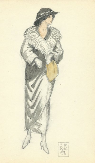 Módní dáma, 15.IV.1916, 1916 (pero & inkoust a wc na papíře) od Joseph Edward Southall