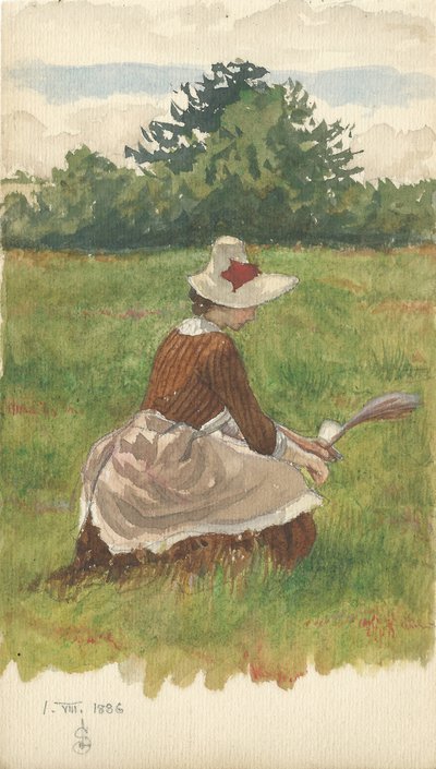 Žena sbírající plážovou trávu 1.VIII.1886, 1886 (tužka a wc na papíře) od Joseph Edward Southall