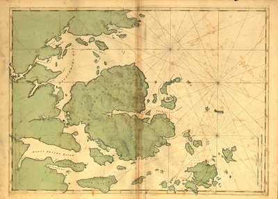 49 000. Reliéf zobrazený hachuremi. Hloubky ukázané sondáží. Ukazuje pobřeží Hancock County, Maine. Dostupné také prostřednictvím webové stránky Library of Congress jako rastrový obrázek. Trezor AACR2 od Joseph F. W. [Des Barres