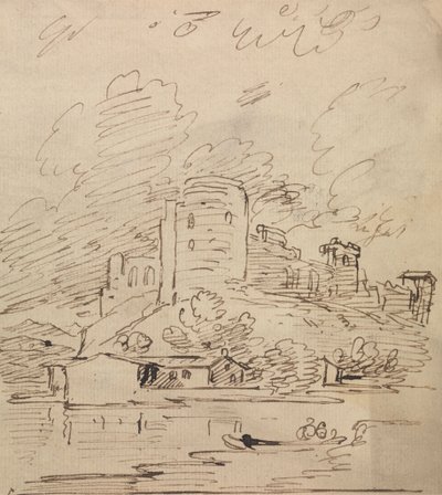 Hrad s kulatou věží nad řekou od Joseph Farington
