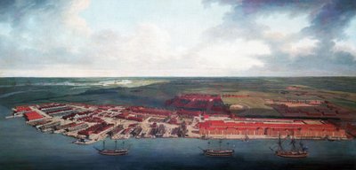 Loděnice Chatham (Anglie), díky své zeměpisné poloze byl Chatham v 17. století nejdůležitějším přístavem britského královského námořnictva, v 18. století se pak stal důležitým centrem oprav a údržby. od Joseph Farington