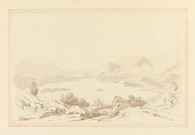 Celkový pohled na jezero Derwent Water (pero a inkoust s wc přes grafit na tkaném papíře) od Joseph Farington