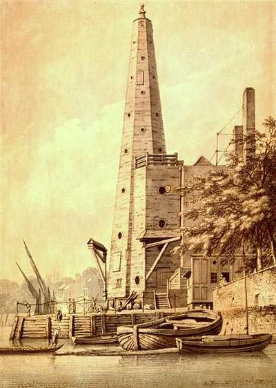 Stará vodárenská věž v York Buildings, Whitehall, 20. května 1791 (inkoust a mytí) od Joseph Farington