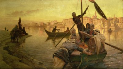 V Káhiře: Trajekt z ostrova Gazirie na Nilu nebo Boulach z káhirského přístavu od Joseph Farquharson
