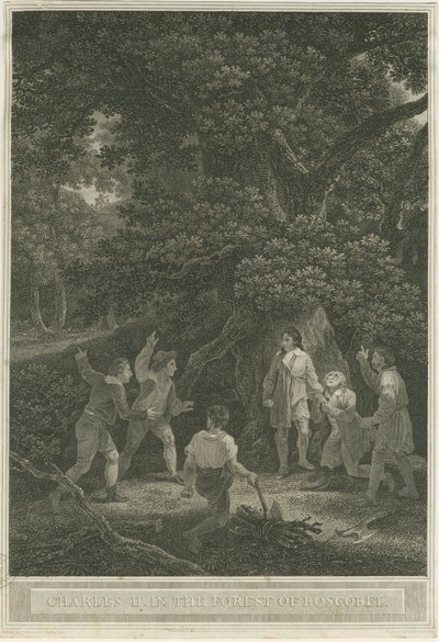 Boscobel - The Royal Oak : rytina, duben 1800 od Joseph Farrington