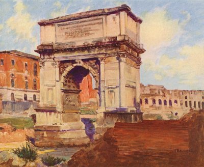 Řím: Forum, Titův oblouk, Koloseum (barevná litografie) od Joseph Felix Bouchor