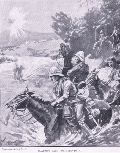 McAdams úprk pro Zand Drift, z After Pretoria: The Guerilla War vydané Harmsworth Bros Limited, 1901 od Joseph Finnemore