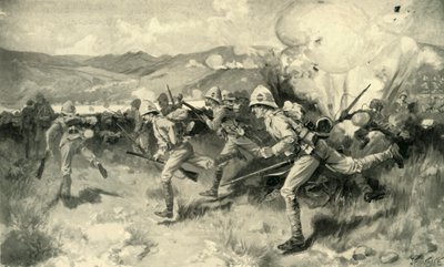 „Bitva o Colenso – Královnin královský západ Surrey Regiment vedoucí centrální útok“, 1900. od Joseph Finnemore