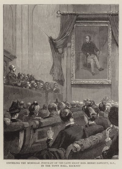 Odhalení pamětního portrétu zesnulého poslance Henryho Fawcetta na radnici v Hackney od Joseph Finnemore