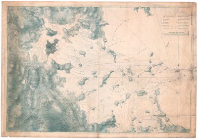 Mapa námořních poznámek o pozorováních pro mapu přístavu v Bostonu od Joseph Frederick Wallet DesBarres