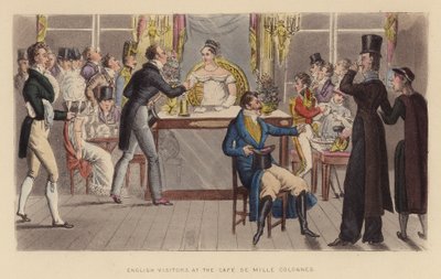 Angličtí návštěvníci v Cafe de Mille Colonnes (kolorovaná rytina) od Joseph Grego