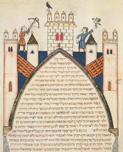 Lov se sokoly, ilustrace z židovské Cervera Bible, 1299 od Joseph Ha Zarefati