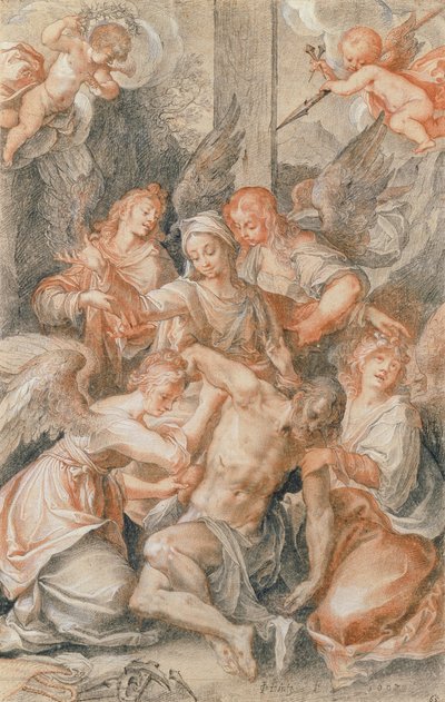 Pieta s anděly a putti od Joseph Heintz