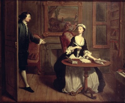 Pan B. najde Pamelu, jak píše, ilustrace z Richardsonovy Pamely; nebo, Virtue Rewarded