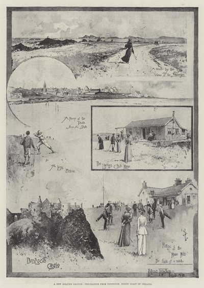 Nové golfové hřiště, tužky z Portrush, Severní pobřeží Irska od Joseph Holland Tringham