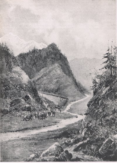 Afghánistán: Pochod kábulské kolony do Khandaháru, srpen 1880, ilustrace z britských bitev na souši a na moři, 1915 od Joseph Holland Tringham