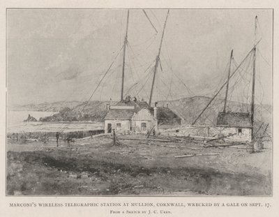 Marconiho bezdrátová telegrafní stanice v Mullion, Cornwall, zničená vichřicí dne 17. od Joseph Holland Tringham