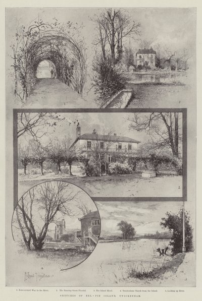 Náčrtky ostrova Eel-Pie, Twickenham od Joseph Holland Tringham