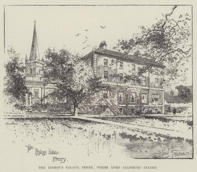 Biskupský palác, Derry, kde pobýval lord Salisbury od Joseph Holland Tringham