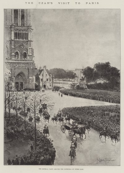 Návštěva cara v Paříži, císařský doprovod opouští katedrálu Notre Dame od Joseph Holland Tringham