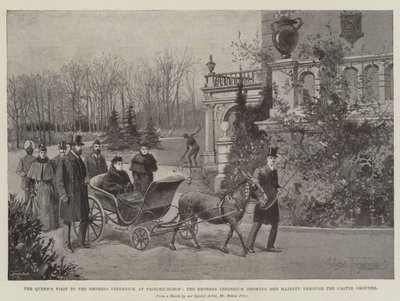 Návštěva královny u císařovny Fridricha ve Friedrichshofu, císařovna Fridrich ukazuje Její Veličenstvo areálem zámku od Joseph Holland Tringham