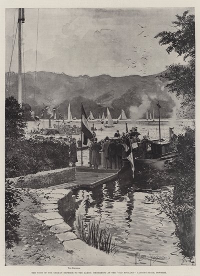 Návštěva německého císaře u jezer, nalodění na Old England Landing-Stage, Bowness od Joseph Holland Tringham
