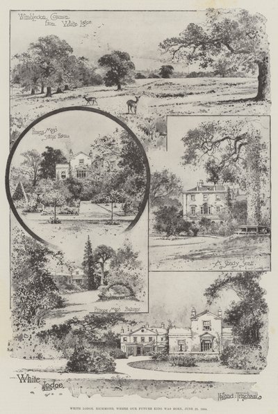 White Lodge, Richmond, kde se narodil náš budoucí král, 23. června 1894 (rytina) od Joseph Holland Tringham