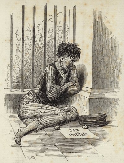 Žebrák na ulici s nápisem I am Destituted od Joseph Kenny Meadows