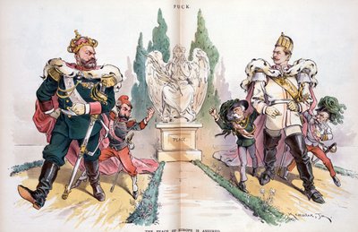 Alexandr III., označený jako "Rusko", se dívá na Viléma II., označeného jako "Německo". od Joseph Keppler