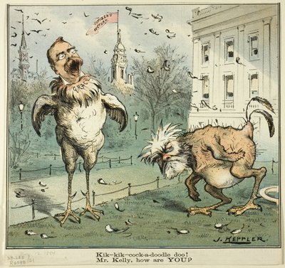 Kik-kik-cock-a-doodle doo! Pane Kelly, jak se máte, od Pucka od Joseph Keppler
