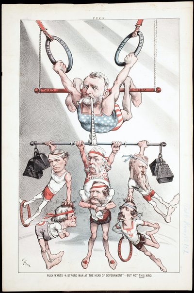 Puck chce ‚silného muže v čele vlády‘ – ale ne takový, 1880 od Joseph Keppler
