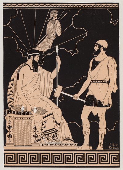 Zrození Athény (barevná litografie) od Joseph Kuhn-Regnier