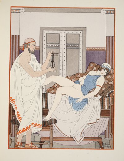 Gynekologické vyšetření, ilustrace z knihy "The Works of Hippocrates", 1934 od Joseph Kuhn Regnier