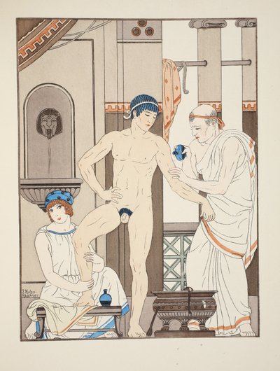 Masáž, ilustrace z knihy "Hippokratovy spisy", 1934 od Joseph Kuhn Regnier