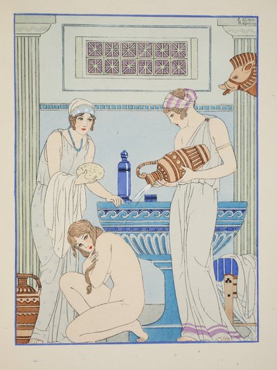 Polévání vody na pacienta, ilustrace z „Díla Hippokrata“, 1934 od Joseph Kuhn Regnier