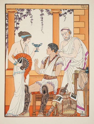 Zraněný voják s rukou v závěsu, ilustrace z knihy "The Works of Hippocrates", 1934. od Joseph Kuhn Regnier