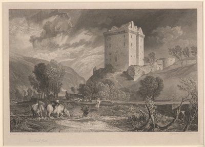 Hrad Borthwick (provinční starožitnosti a malebná scenérie Skotska), vyrytý Henry Le Keux (1775-1851) od Joseph Mallord William (after) Turner