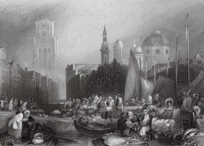 Rybí trh, Rotterdam (rytina) od Joseph Mallord William (after) Turner