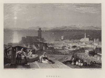 Rhodos (barevné lito) od Joseph Mallord William (after) Turner