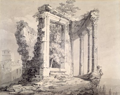 Chrám Sibyly, Tivoli (tužka a akvarel na papíře) od Joseph Mallord William (attr.to) Turner