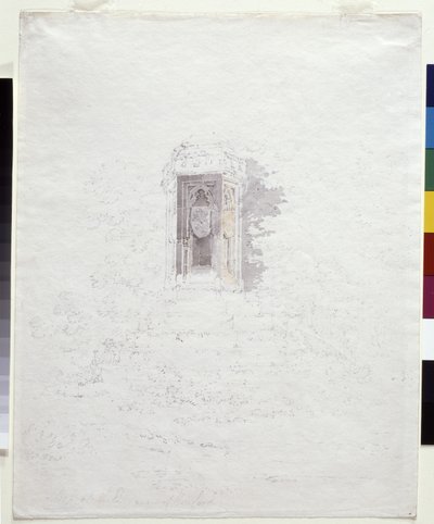 Cross At The Entrance To Hereford (tužka se žlutými a šedými lazurami na bílém papíře) od Joseph Mallord William Turner