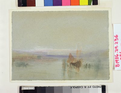 Rybářské lodě zklidněné u Le Havre (wc a bodycolor na modrém papíře) od Joseph Mallord William Turner